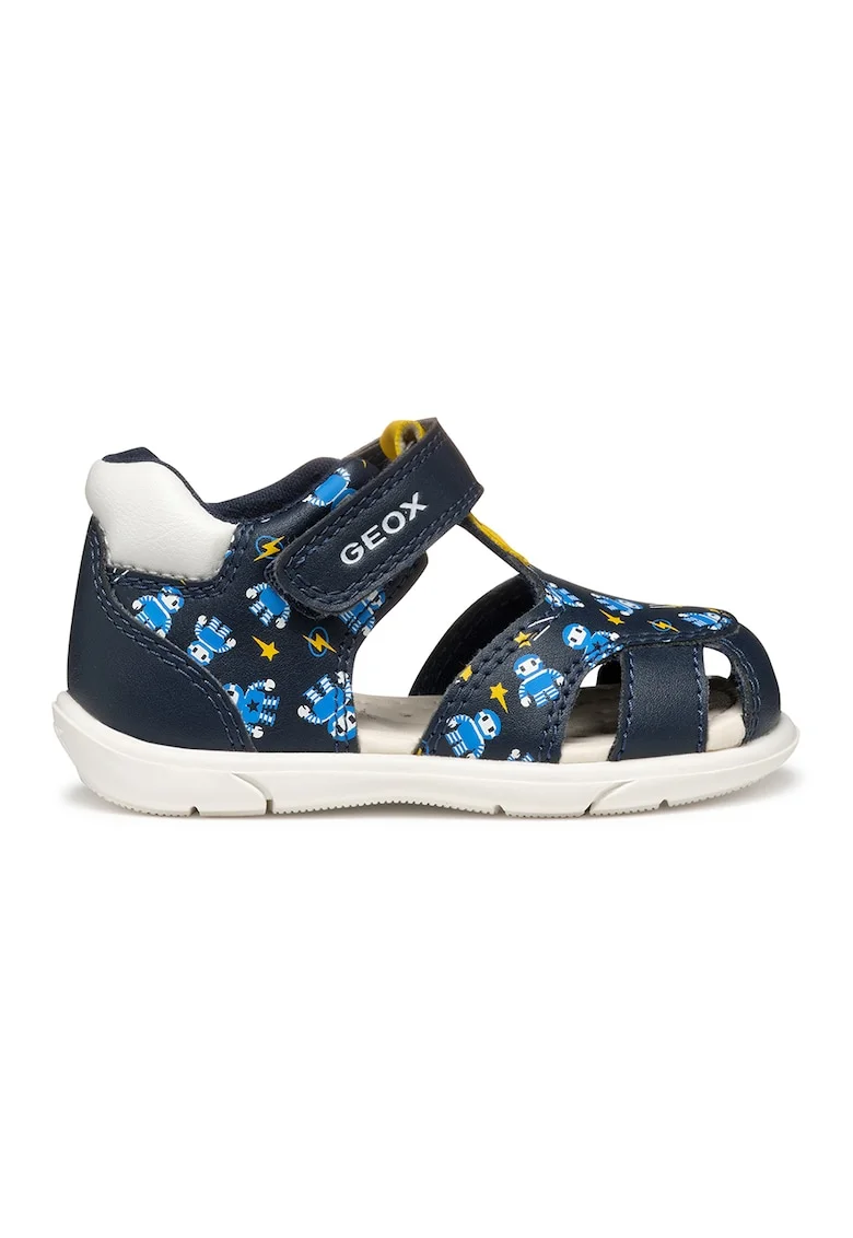 Sandale fisherman cu velcro cu imprimeu, Turcoaz/Bleumarin