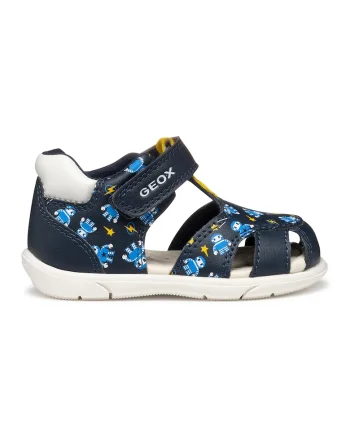 Sandale fisherman cu velcro cu imprimeu, Turcoaz/Bleumarin