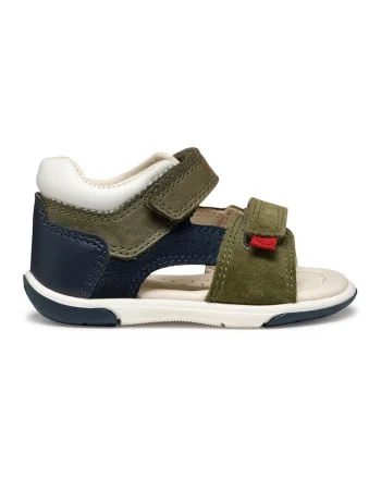 Sandale cu velcro si garnituri de piele intoarsa, Verde inchis/Bleumarin