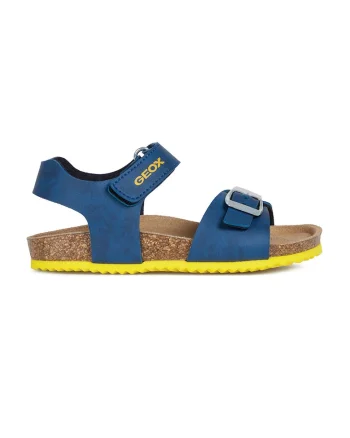 Sandale de piele ecologica cu velcro, Bleumarin