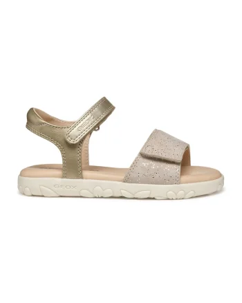 Sandale cu velcro si detalii de piele, Auriu