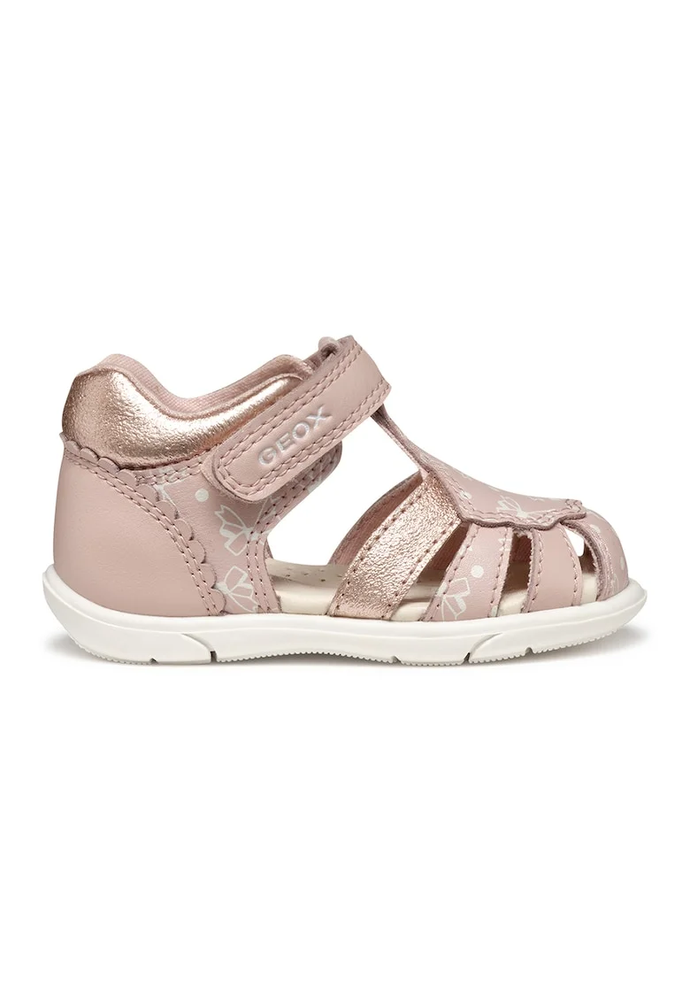 Sandale de piele ecologica cu velcro Butterfly, Roz prafuit