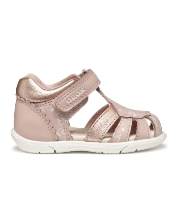 Sandale de piele ecologica cu velcro Butterfly, Roz prafuit