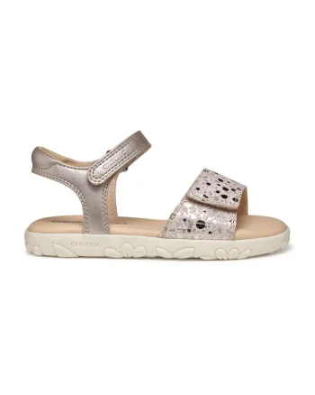 Sandale cu velcro si detalii de piele, Auriu/Auriu rose