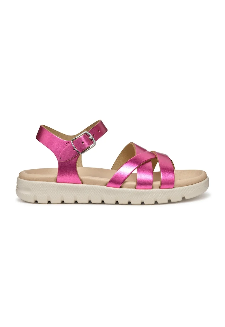 Sandale de piele cu catarama, Fucsia