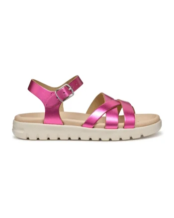Sandale de piele cu catarama, Fucsia