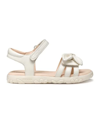 Sandale de piele ecologica cu velcro, Crem