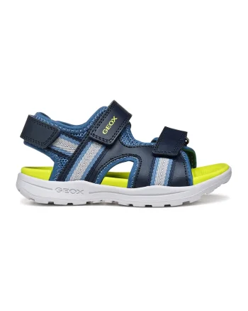 Sandale din material textil cu velcro, Galben/Bleumarin