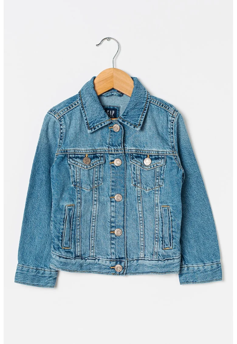 Jacheta din denim cu aspect decolorat, Albastru