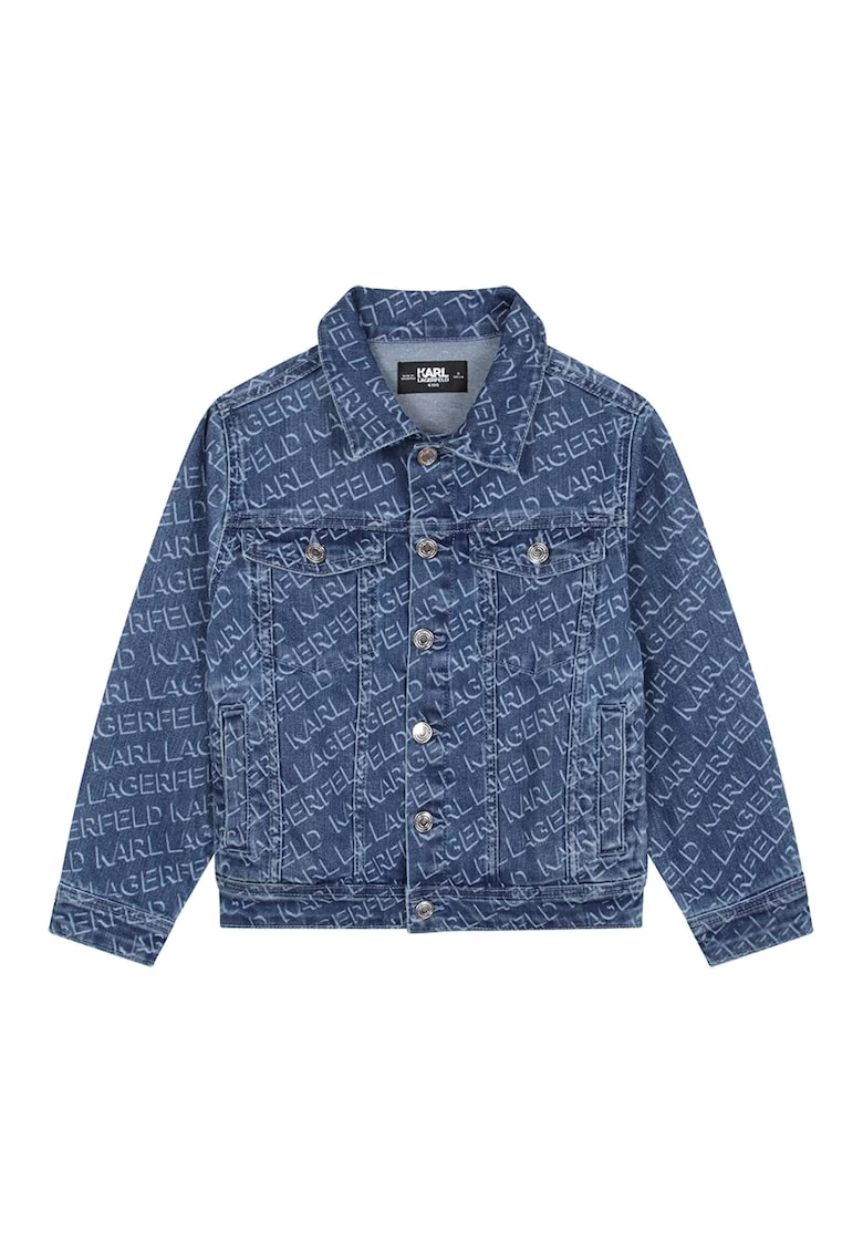 Jacheta din denim cu model logo, Alb murdar/Albastru deschis