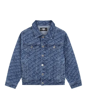 Jacheta din denim cu model logo, Alb murdar/Albastru deschis