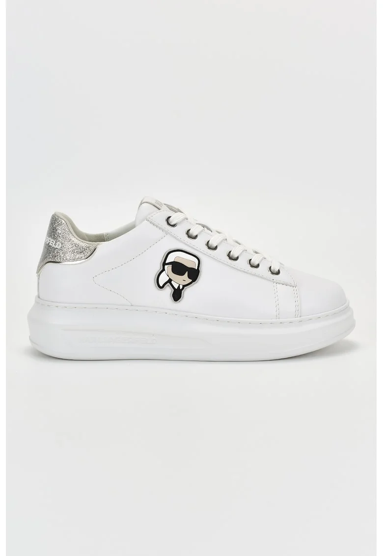 Pantofi sport de piele cu logo, Alb/Argintiu