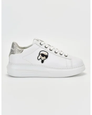 Pantofi sport de piele cu logo, Alb/Argintiu