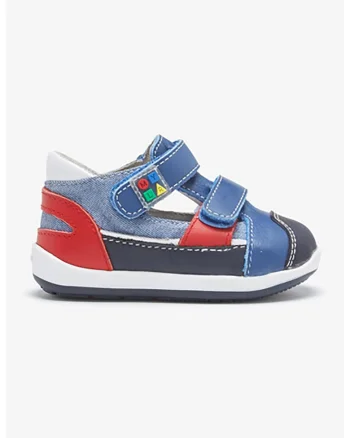 Sandale cu velcro si insertii de piele, Albastru inchis/Bleumarin