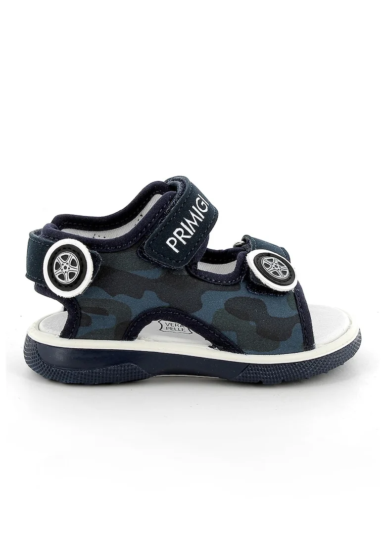 Sandale de piele intoarsa ecologica cu model, Gri inchis/Bleumarin