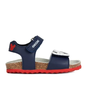 Sandale cu inchidere velcro si model Mickey Mouse, Rosu/Alb/Bleumarin