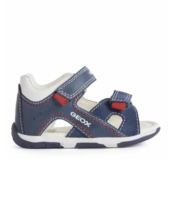 Sandale de piele si piele intoarsa cu velcro, Rosu/Alb/Bleumarin