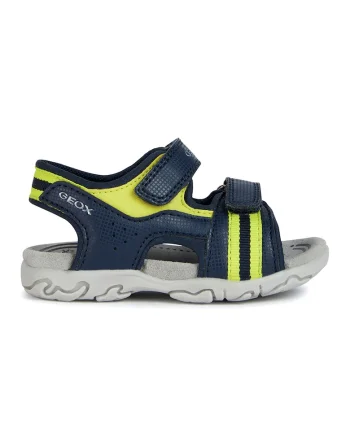 Sandale de piele ecologica cu aspect contrastant, Verde lime/Bleumarin