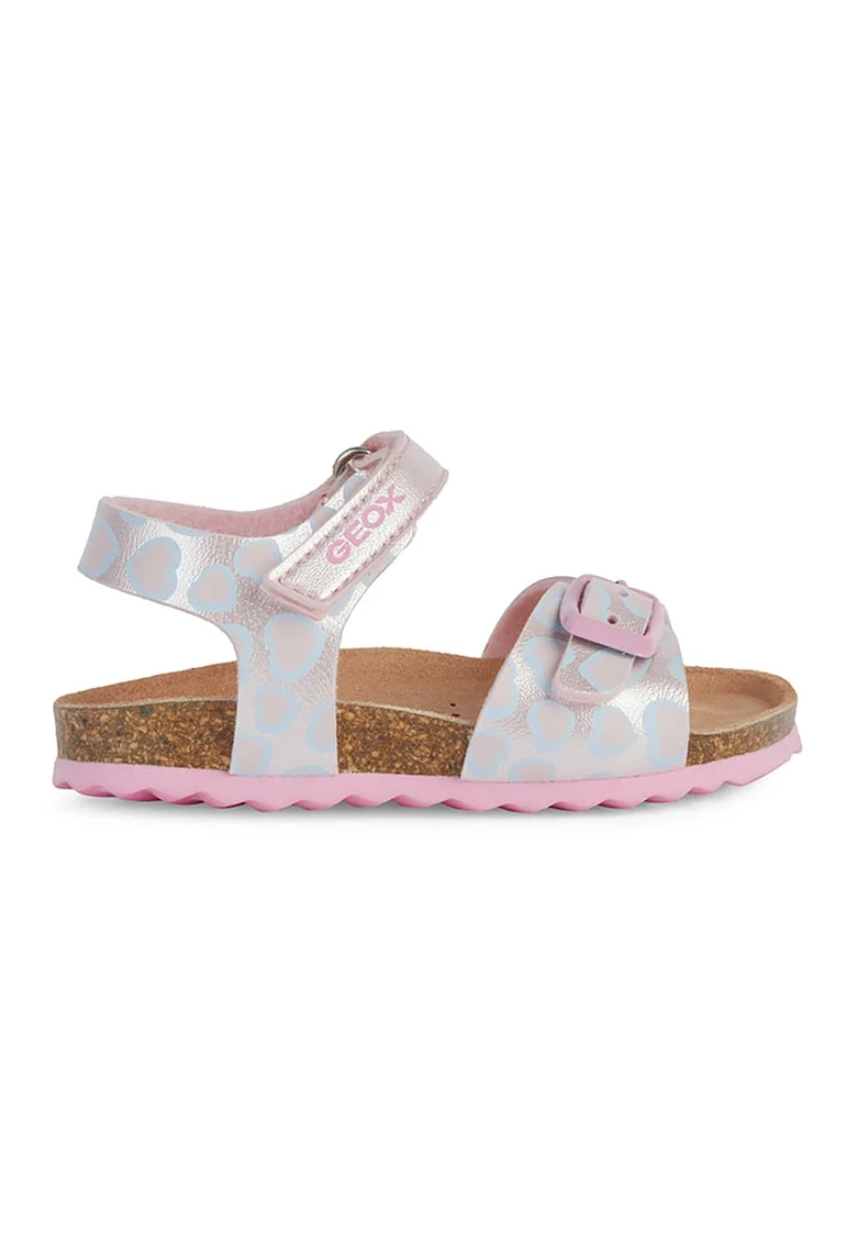 Sandale de piele ecologica cu unicorn, Roz prafuit/Albastru
