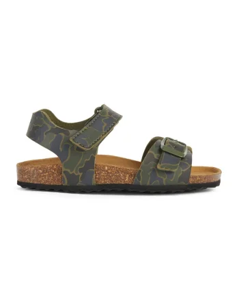 Sandale cu velcro si imprimeu camuflaj, Kaki