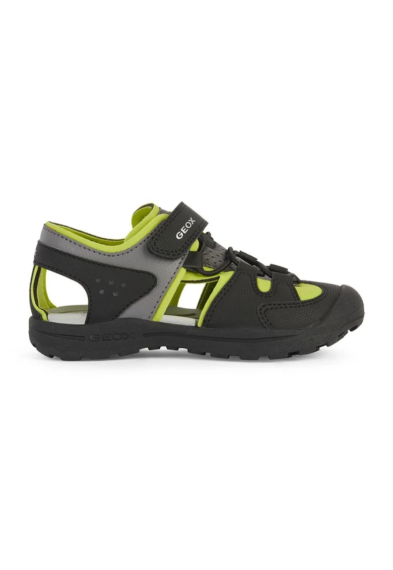 Sandale cu velcro si model colorblock Veniett, Negru/Verde lime