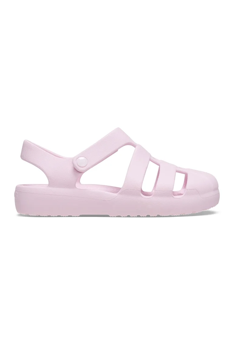 Sandale cu velcro si logo, Roz deschis