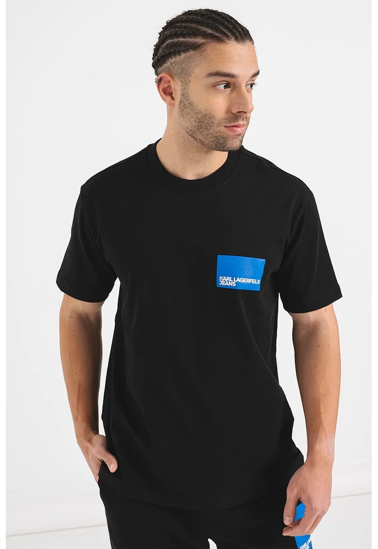 Tricou de bumbac organic, Negru/Albastru royal/Alb optic