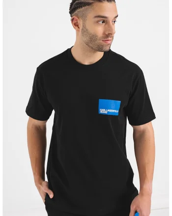 Tricou de bumbac organic, Negru/Albastru royal/Alb optic