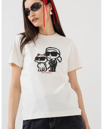 Tricou cu decolteu la baza gatului si imprimeu, Alb