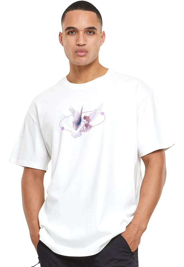 Tricou unisex cu imprimeu grafic, Alb/Violet prafuit