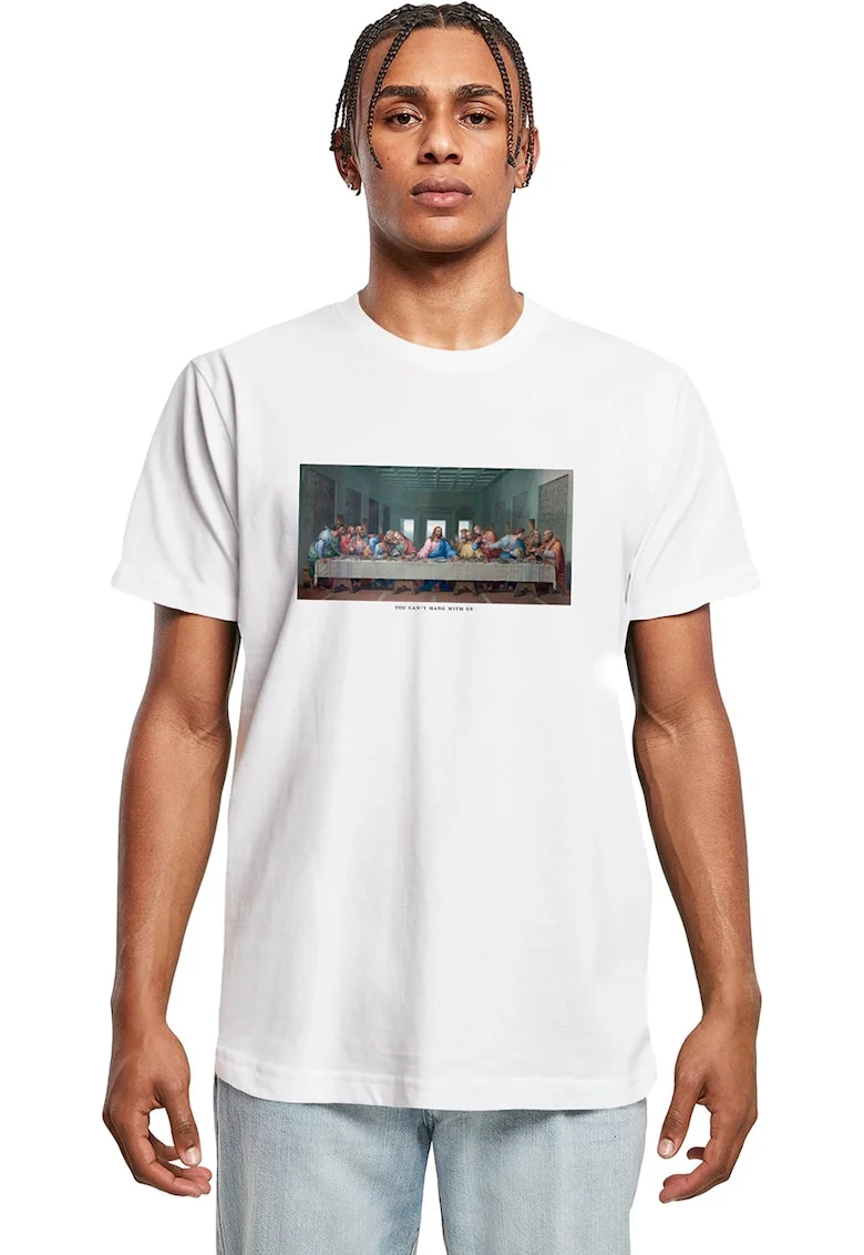 Tricou de bumbac cu imprimeu foto, Alb/Albastru petrol