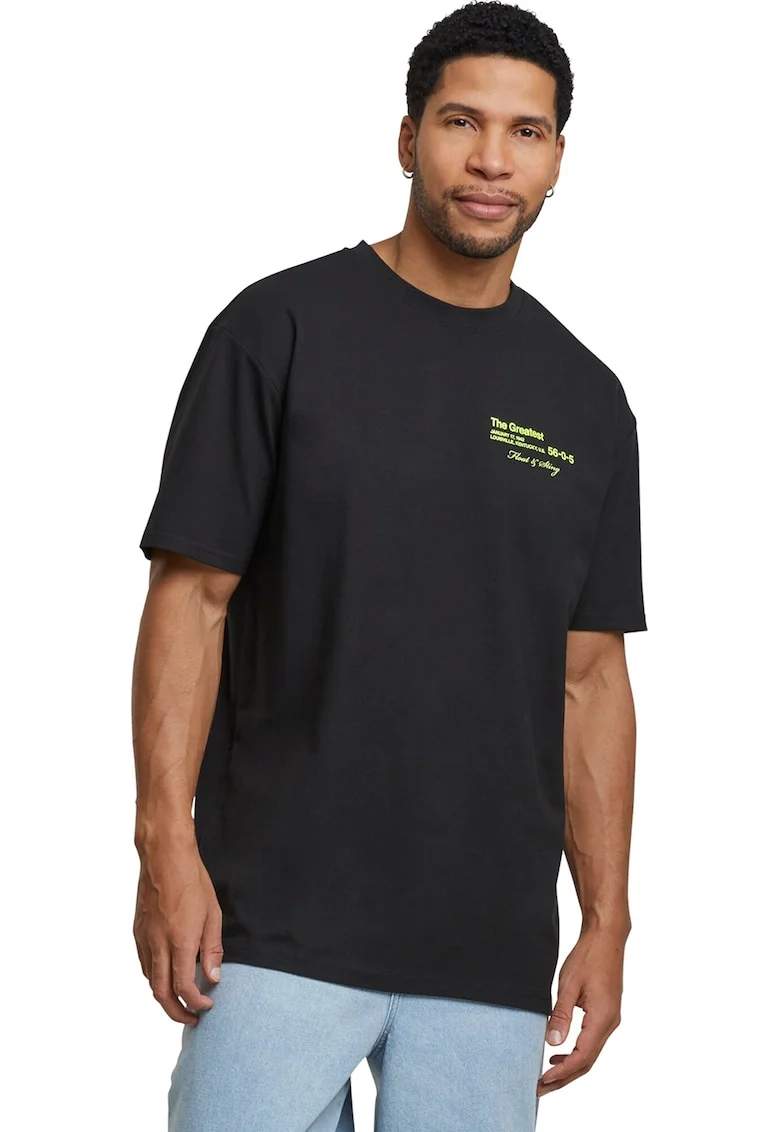 Tricou unisex cu imprimeu, Negru/Gri/Verde lime