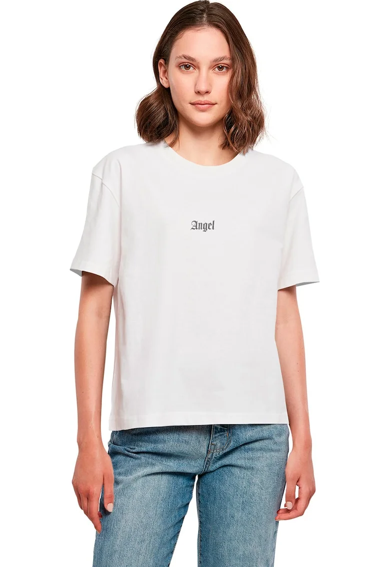Tricou cu decolteu rotund si imprimeu pe partea din spate, Alb/Negru