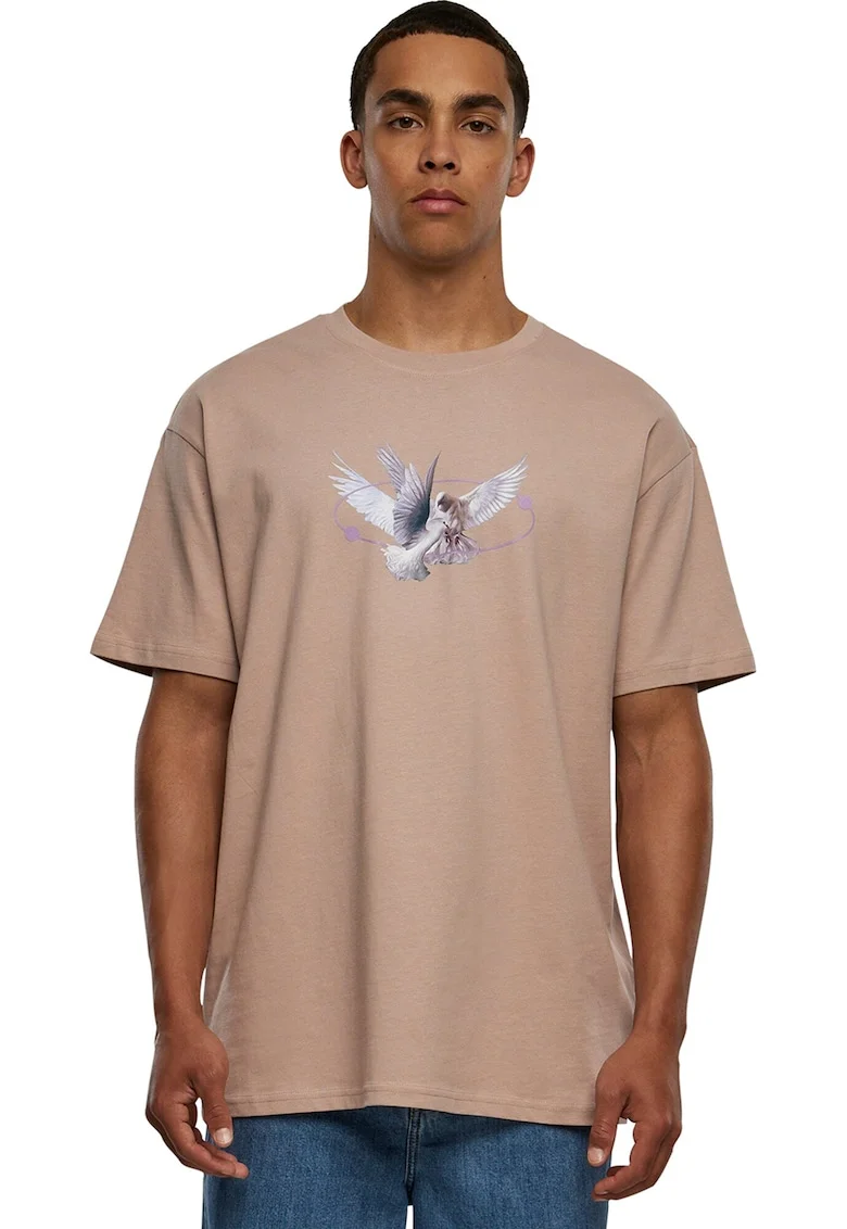 Tricou unisex cu imprimeu grafic, Maro nisip/Lila