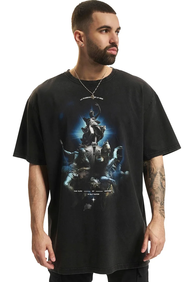 Tricou unisex cu imprimeu, Negru/Albastru