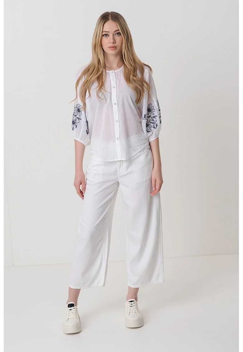 Bluza de bumbac cu detalii brodate, Alb/Albastru ultramarin