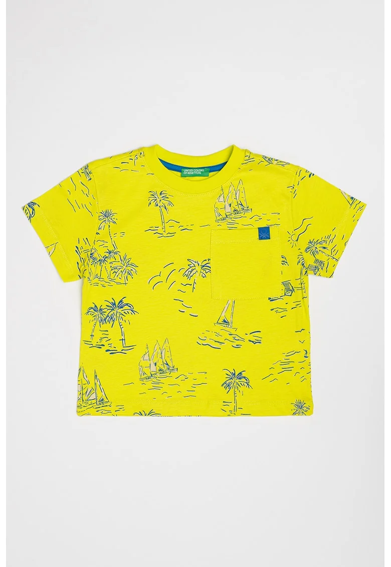 Tricou supradimensionat de bumbac, Albastru royal/Verde fistic