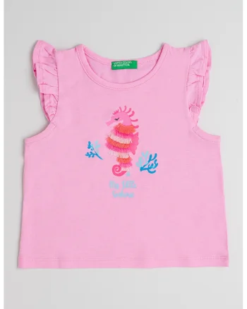 Top de bumbac cu volane, Roz/Albastru