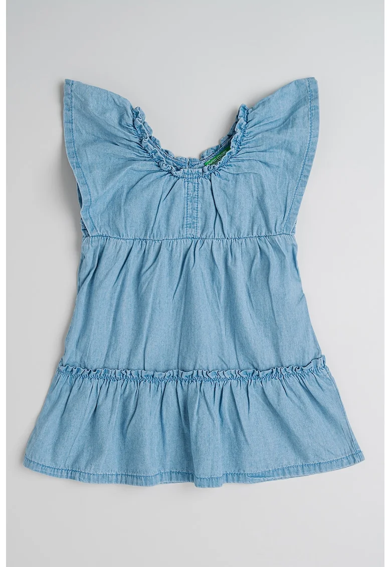 Rochie stratificata din material chambray, Albastru prafuit