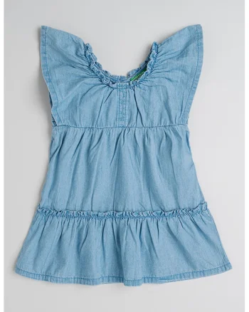 Rochie stratificata din material chambray, Albastru prafuit