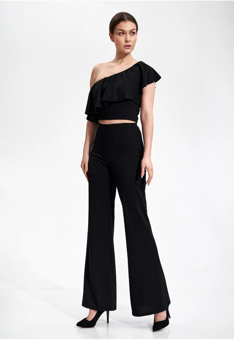 Top dama,  Poliester/Elastan, Cu volane, Negru,