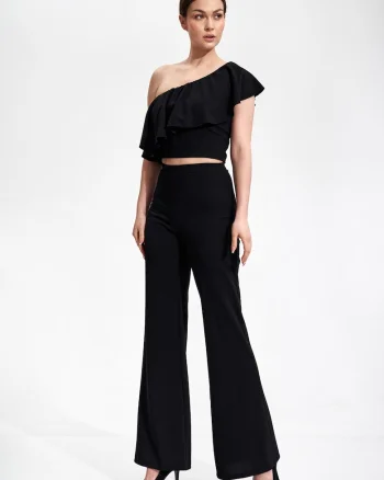 Top dama,  Poliester/Elastan, Cu volane, Negru,