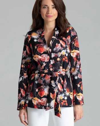 Bluza dama,  croiala dreapta, imprimeu floral, neagra, poliester
