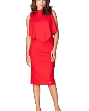 Rochie de cocktail 5902194352710,  Viscoza/Poliester, Rosu,