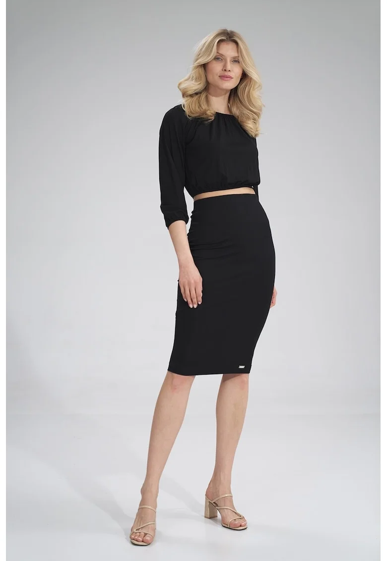 Fusta midi  neagra, din viscoza,