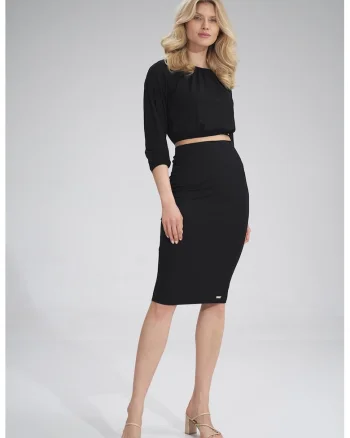 Fusta midi  neagra, din viscoza,