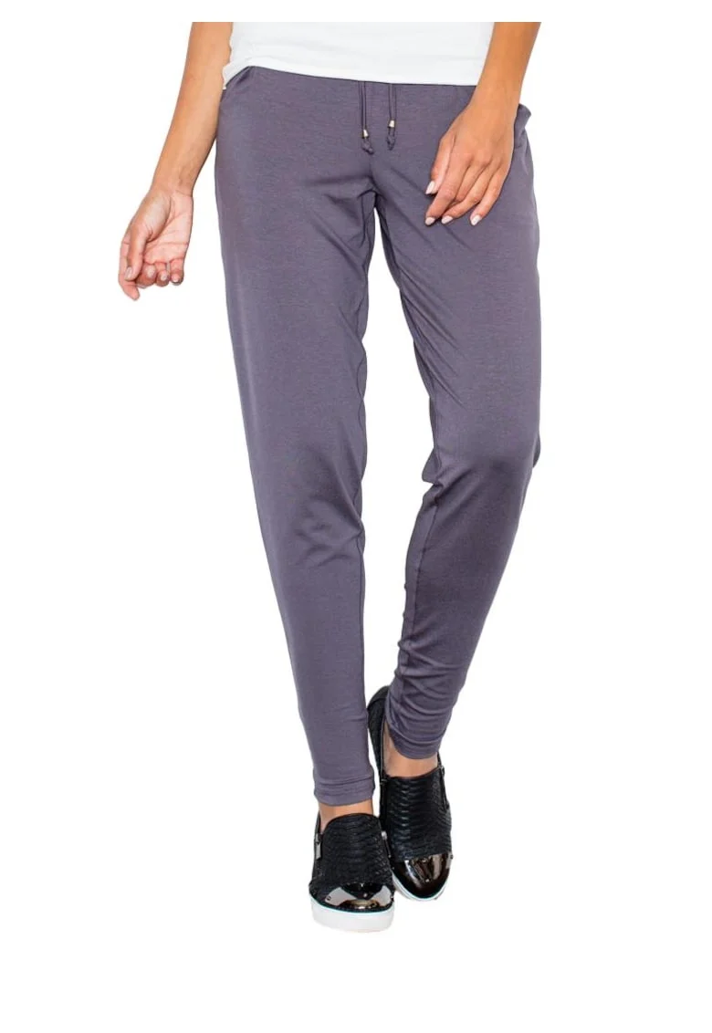 Pantaloni dama  M280, gri, legati in talie, elastici, din viscoza/elastan,