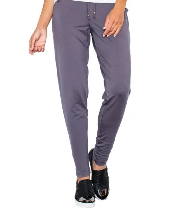 Pantaloni dama  M280, gri, legati in talie, elastici, din viscoza/elastan,