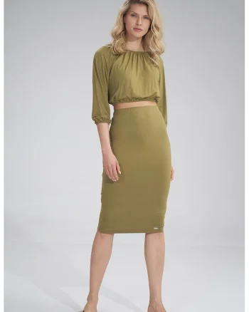 Fusta midi  M793, verde, din viscoza, eleganta, confortabila,