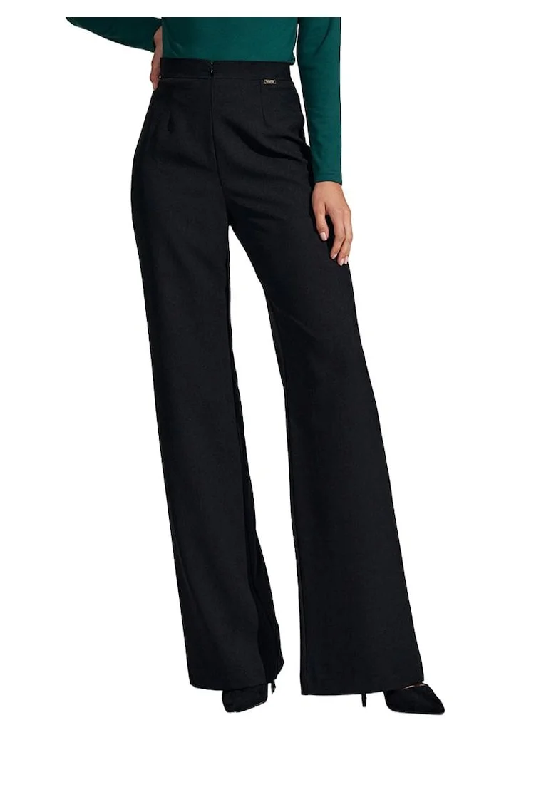 Pantaloni dama  negru, talie inalta, poliester,